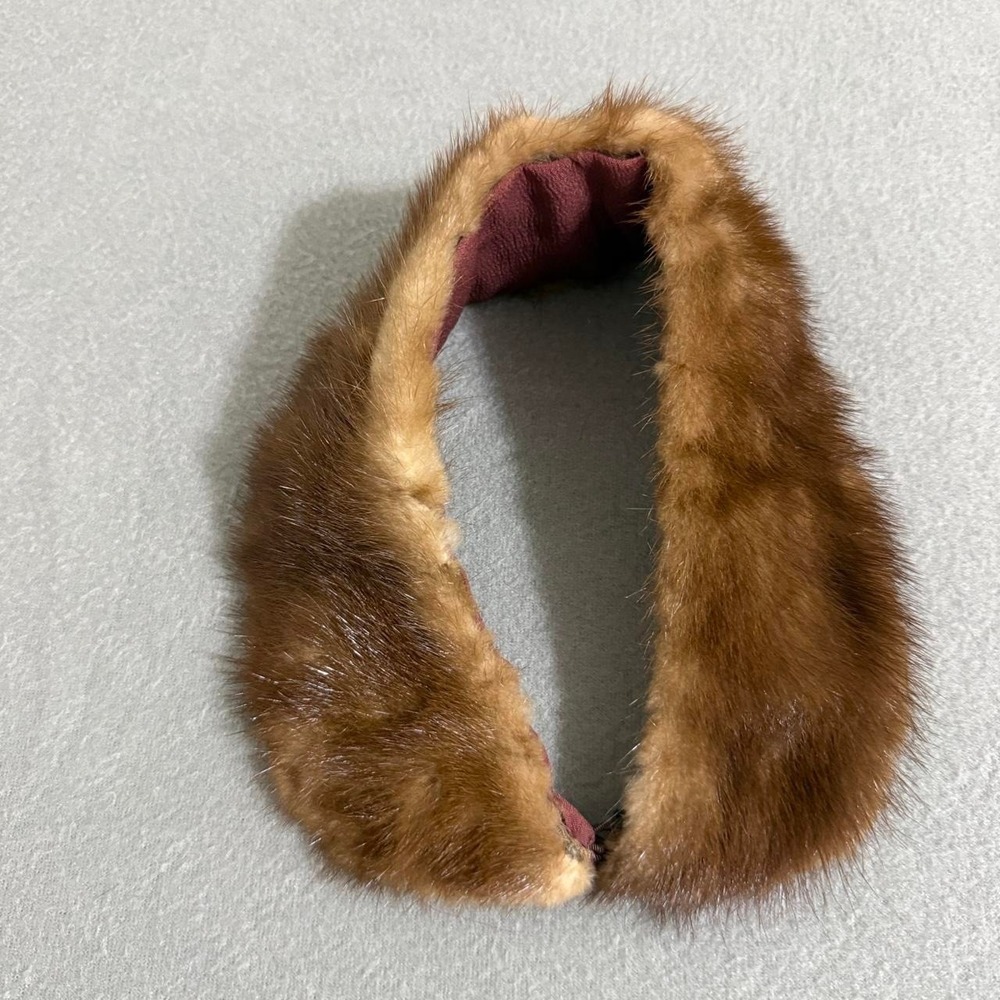 Vtg Genuine Mink Fur Collar Brown 14" Neck Wrap Satin Lined Mid Century collar